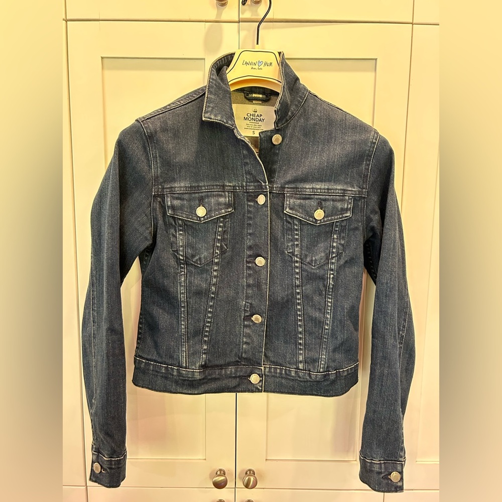 Fitted Cheap Monday dark wash stretch denim jacket